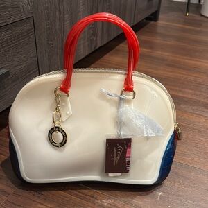 Sapsucker NWT Red/Blue/cream Jelly Satchel Bag with Structured Design